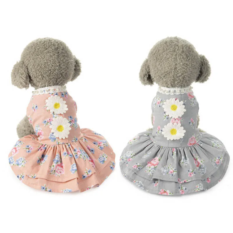 Модные платья принцессы без рукавов с цветочным рисунком для собак платье для собак Одежда для собак