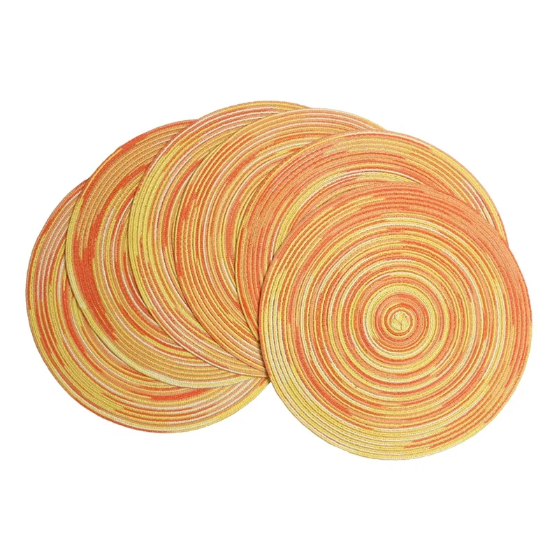 

Round Placemats Set of 6 Colorful Braided Placemats for Dining Tables Holiday Party Decor (Rainbow Yellow, 6)
