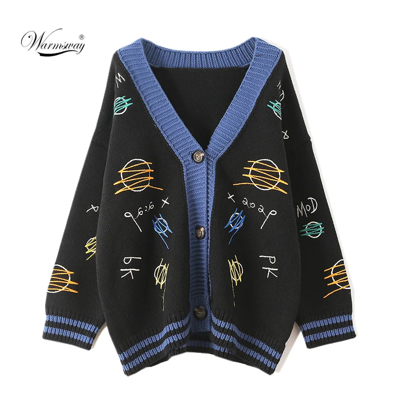 ^Cheap Runway Designer Knitted Cardigans Female High Quality Embroidery Pattern Retro Thick Buttons Jumpers Loose Sweaters Coats CY-071