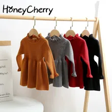 Новое платье для девочек, детское платье с ушками, платье-свитер с полувысоким воротником и длинными рукавами, одежда для маленьких девочек