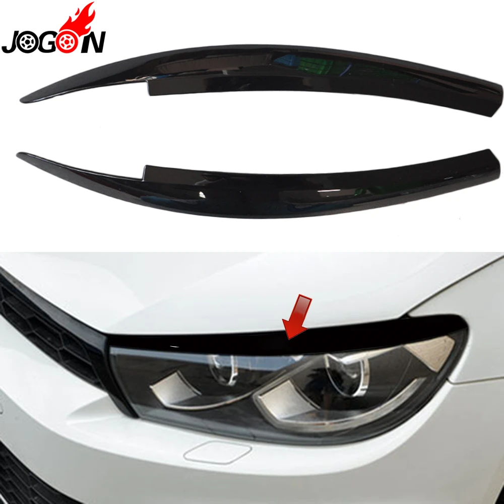 Three T Carbon Fiber Style Car Front Head Light Headlights Lamp Eyebrow Eyelid Cover Trim External Frame Decor Sticker Accessories Fits for Scirocco 2009 2010 2011 2012 2013 2014 2015 2016 2017 