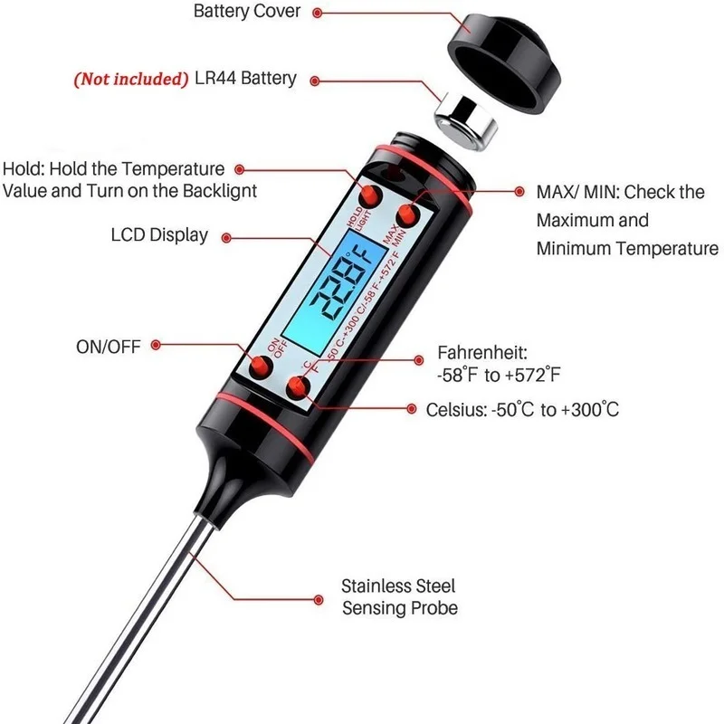 1 Pcs Electronic Digital Foods Thermometer For Cake Candy Fry BBQ Food Meat  Temperature Household Thermometers with Long Probe