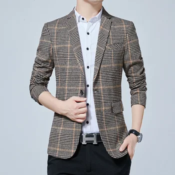 

Men Business Leisure Suit Slim Fit Small Suit Grid Coat Work Big Code Single West Jacket
