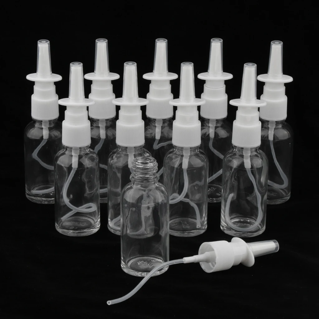10 X Glass Empty Refillable Nasal Spray Bottles Storage Holder 30ml Reusable