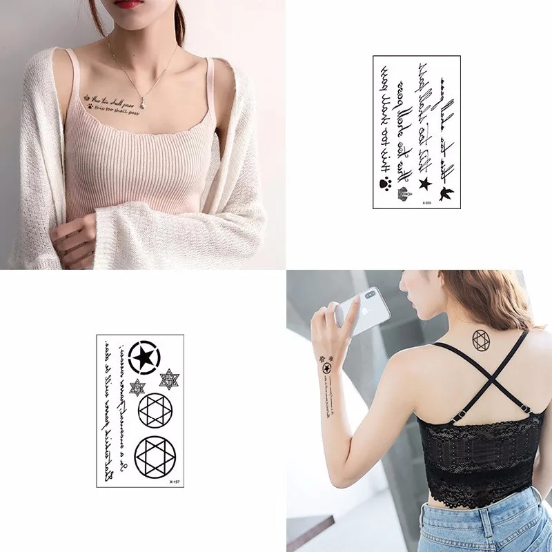 Fake Tattoo Stickers Fashion Personality English Letters Cute Cartoon Flowers Waterproof Tattoo Stickers Temporary Tattoos Tatoo