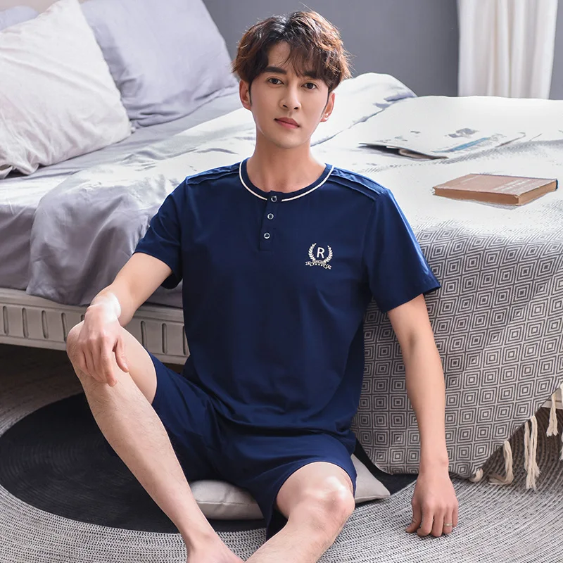 

Modal Pajamas Men's Summer Short-sleeved Large Size Teenager Thin Men's Simple Sports Homewear Set-Outer Wear