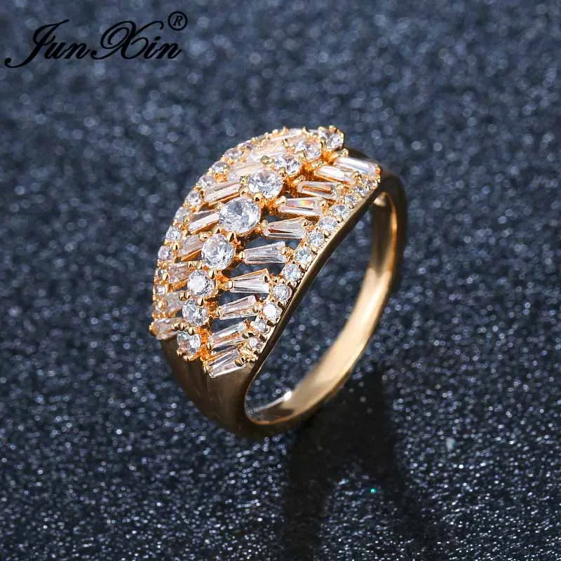 Yellow Gold Color Винтаж Шарм завод кольцо в форме листика серебро Желтого Золота Цвет белый прозрачный камень Обручальные кольца обещание на помолвку кольцо ювелирные изделия для невесты - Цвет основного камня: Yellow Gold Color