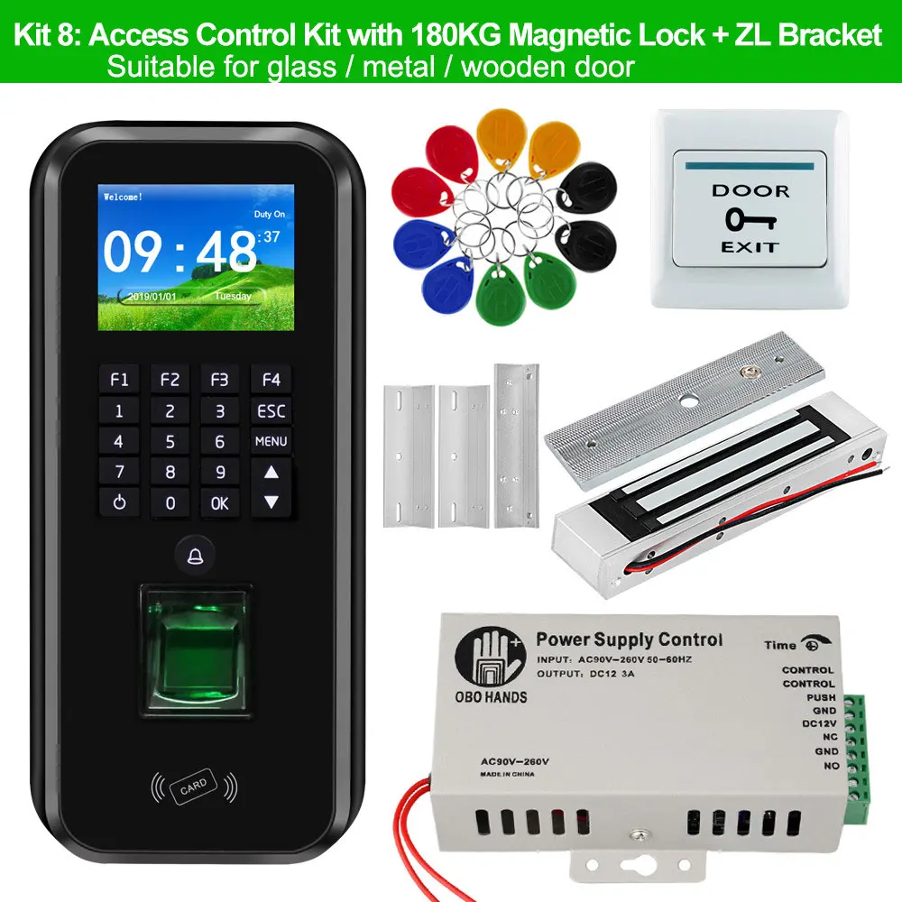 TCP/IP/RS485 RFID система контроля доступа к двери программное обеспечение отпечатков пальцев биометрическое время посещаемости 180 кг Магнитный/удар/Болт замок - Цвет: Kit 8