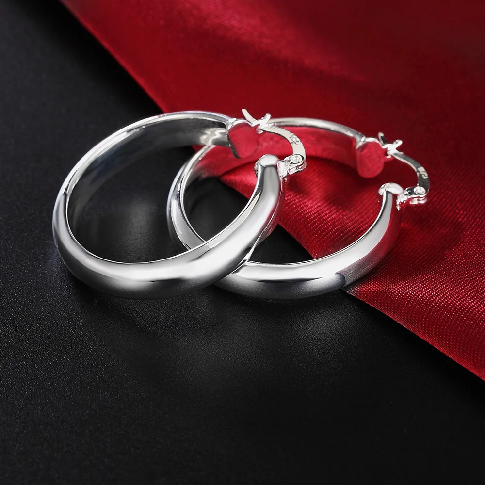 925 Sterling Silver 18K gold 4CM smooth Big circle hoop Earrings for Women Christmas gifts fine party Popular brands Jewelry