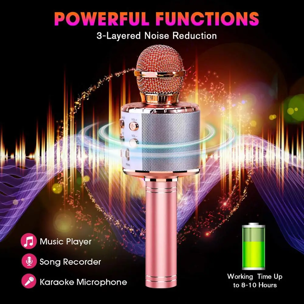 Wireless Bluetooth Karaoke Microphone, Portable Speaker Machine, Handheld Home KTV Player with Record Function