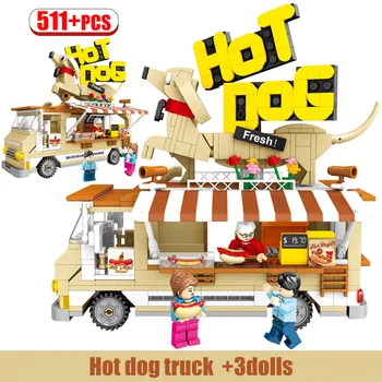 

511pcs City Grilled Hot Dog Truck Model Building Blocks Friends Camping Car Figures Bricks Dining Car Toys for Girls