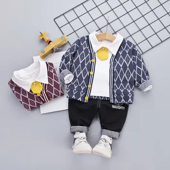 

Boys Clothing Suit 2019 New Autumn Children's Clothing Set Geometric Print Three-pieces Baby Jacket+ T-shirt+ Pants Clothes Sets