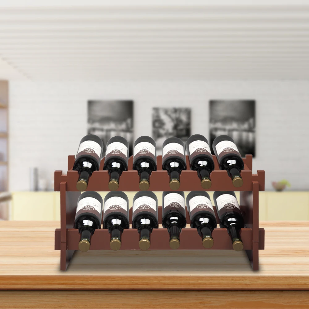 2-Tier Stackable Wine Rack  Holds 12 Bottles, Classic Style Wine Racks for Bottles  Perfect for Bar  Wine Cellar  Basement