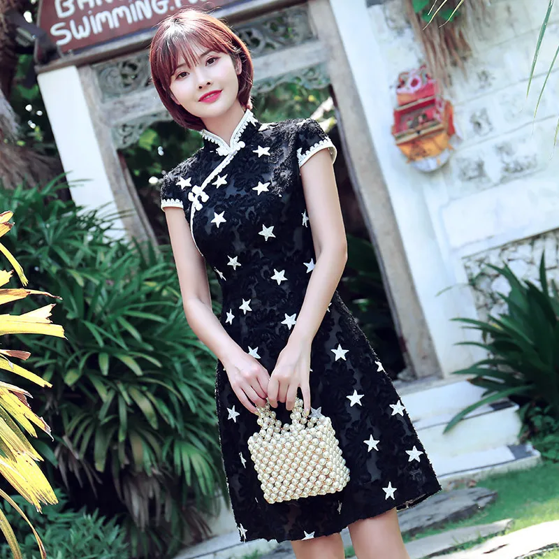 Китайское платье для вечеринки cheongsam женское кружевное с цветочным принтом длинное сексуальное платье qipao кружевное платье Чино восточное платье