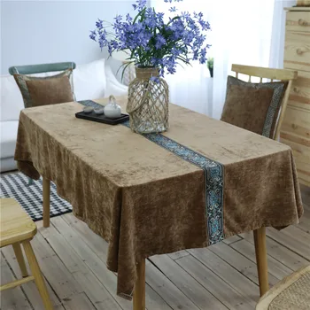 

Flannel Embroidery Tablecloth for Tea Coffee Cup Rectangle Table Cloth Decorative Table Covers for Wedding Party Hotel Banquet W