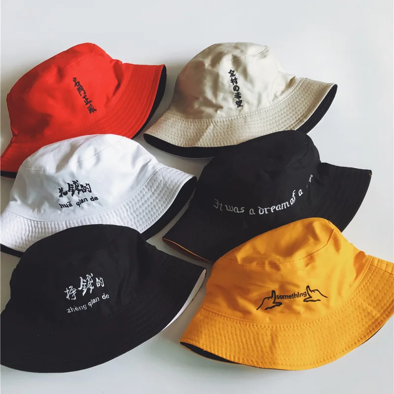 

Summer student hip-hop double-sided basin hat embroidery wild flat fisherman hat Korean creative couple sun hat