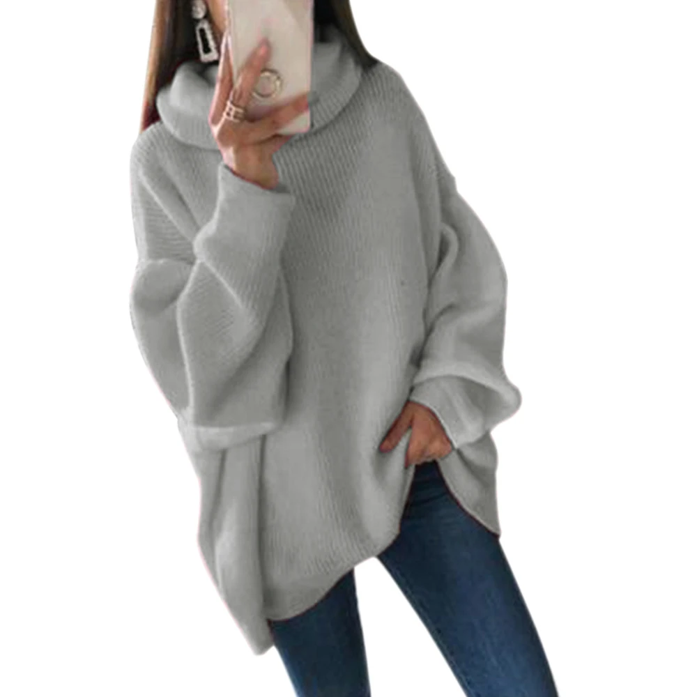 SHUJIN Новинка водолазка женский свитер осень зима длинный рукав джемпер оверсайз вязаный СВОБОДНЫЙ Модный пуловер Женская одежда - Цвет: Серый