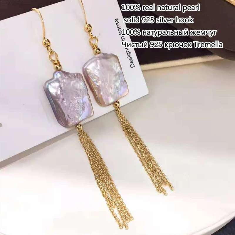 

Free shipping 2021 design Fashion tassel long dangle earring square shape real pearl freshwater cultured gold women earring