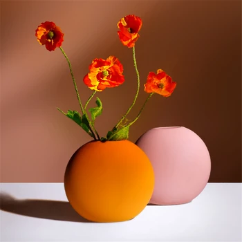 

Nordic Style Modern Ceramic Oblate Vase Home Decoration Flower Vases Head Matte Table Flower Vase Wedding Decoration Prop