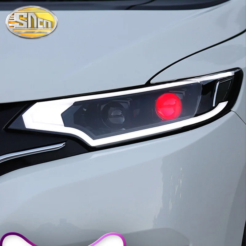Автомобильный стильный светодиодный светильник на голову для Honda Fit Jazz GK5 Sport- светодиодный DRL указатель поворота, светильник светодиодный Devil Eyes головная лампа в сборе