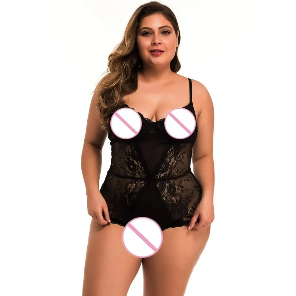  bodystocking body sexy New One Piece Women Plus Size Mesh Lace V-Neck Teddy Lingerie Jumpsuit Under