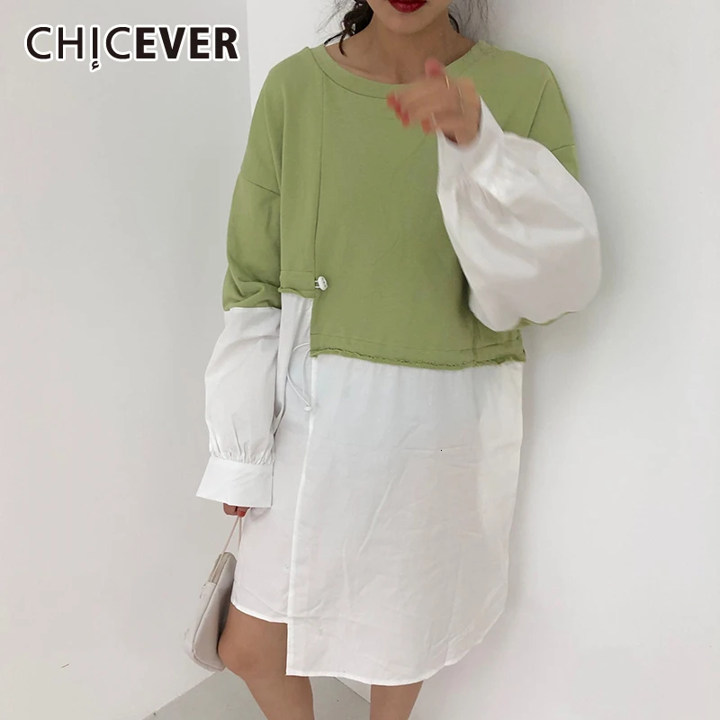 CHICEVER пэчворк хит цвет нерегулярные женские платья О-образный вырез фонарь