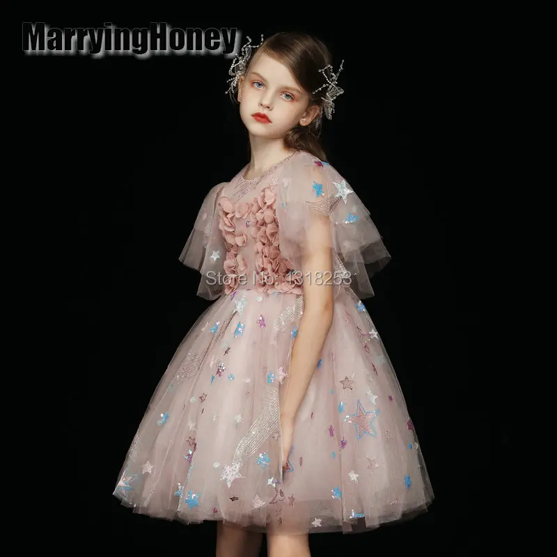

Luxury Beautiful 3d Handmade Flowers Girls Pageant Dresses Fluffy Skirt Tulle Kids Prom Gowns Beads Ball Gown Flower Girls Dress