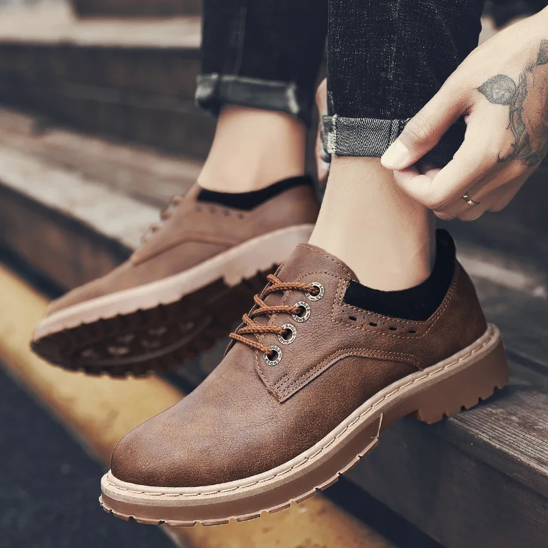 

2019 Autumn And Winter New Style Martin Shoes MEN'S Casual Leather Shoes England Retro Work Shoes plus Velvet Warm Big Head Leat