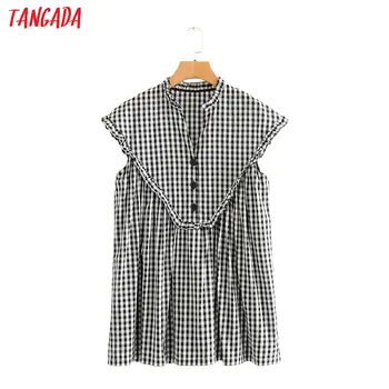 

Tangada women vintage plaid print ruffles playsuits sleeveless rompers ladies summer casual chic jumpsuits 2L21