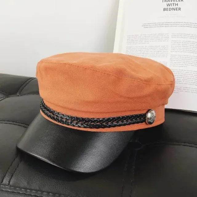 Canvas orange Модная шапка унисекс из искусственной кожи в стиле милитари, Осенние шляпы матроса для женщин, шерстяная черная Серая шерстяная женская шапка для путешествий - Цвет: Canvas orange