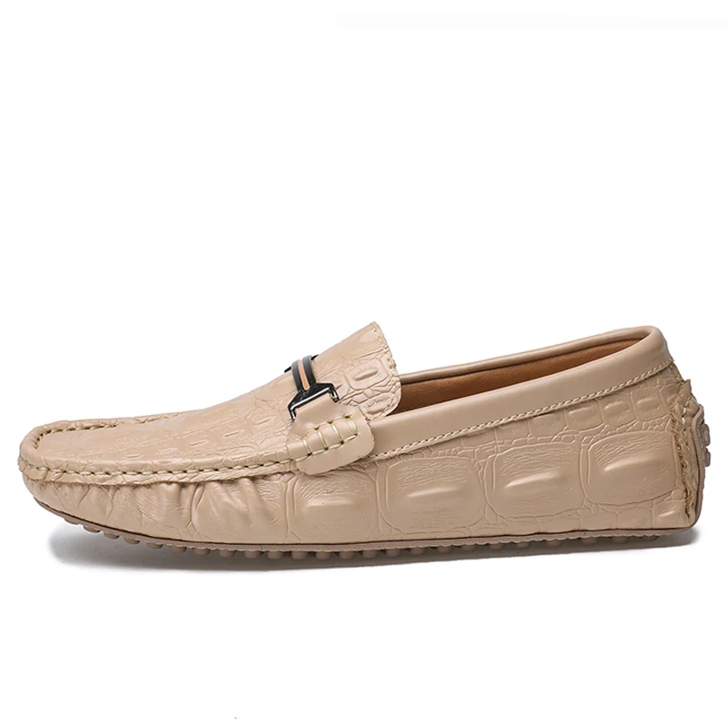 Khaki ALCUBIEREE Winter Men Crocodile Pattern Loafers Outdoor Non-slip Boat Shoes Men's Warm Moccasins with Fur Flats Driving Shoes - Цвет: Khaki