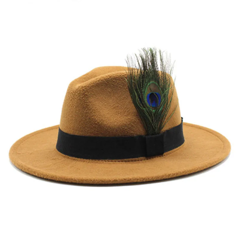 brixton messer Women's cap Men's fedoras spring felt hats for women winter fashion 2021new headdress for Jazz hat men Imitation Woolen feather brown fedora hat Fedoras