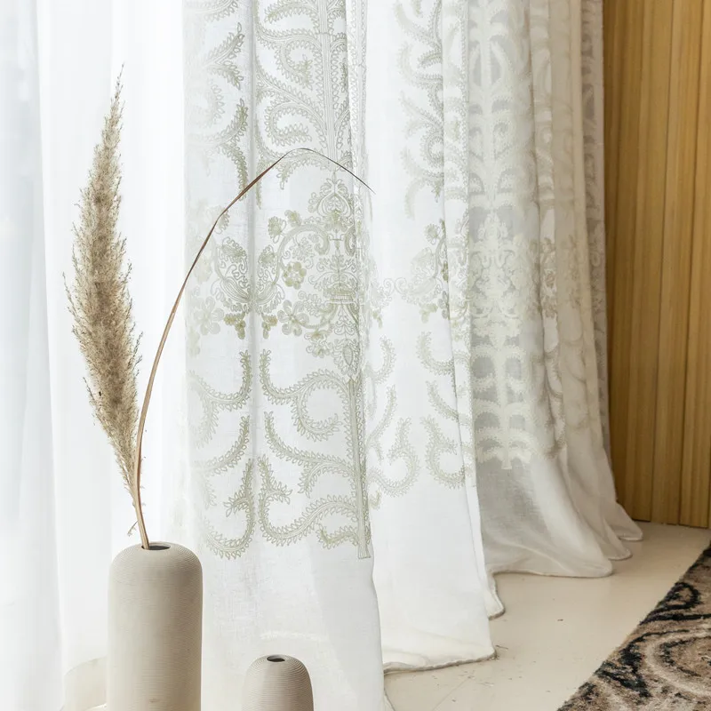 

Modern White Cotton Linen Embroidery Window Screen Japanese Style Tatami Bay Window Window Screen Mesh Curtains Living Room Bedr