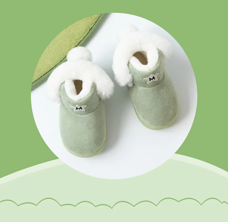 Зимние теплые детские зимние ботинки для маленьких мальчиков и девочек домашние тапочки на плоской подошве меховые шлепанцы для детей, плюшевые утепленные бархатные ботинки