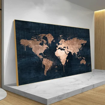 

Modern World City Map Posters and Prints Rose Gold Wall Art Canvas Painting Wall Art Picture for Living Room Cuadros Home Decor