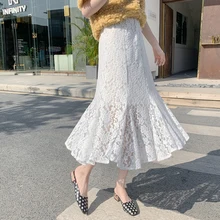 Винтажные длинные кружевные юбки женские весна лето Высокая талия плиссированные юбки размера плюс черные белые женские юбки jupe femme