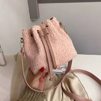 

Ladies New Simple Woolen Shoulder Bag Fashionmessenger Bag Drawstring Casual Bag Модные Женские Сумки Через Плечо 2020 @30