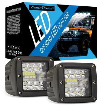 

EAGLEVISION 3 Inch LED Light Bar 48W Square Led Pods Spot Flood Combo Square Triple Row Off Road Lights