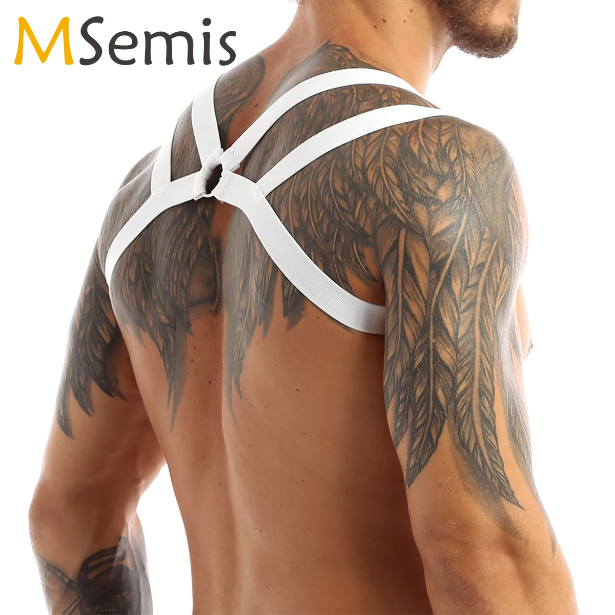 

Men Harness Double Shoulder Straps Elastic Chest Muscle Harness Belt with Metal O-rings Fancy Club Party Costume Strap Accessory