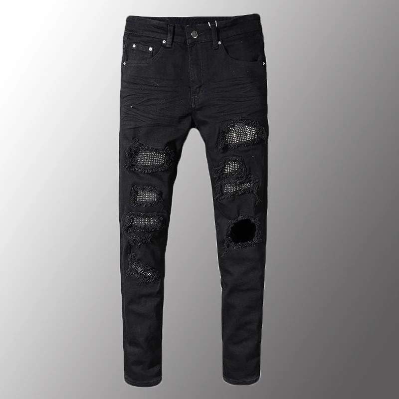 Buatan Patchwork Jeans Robek 