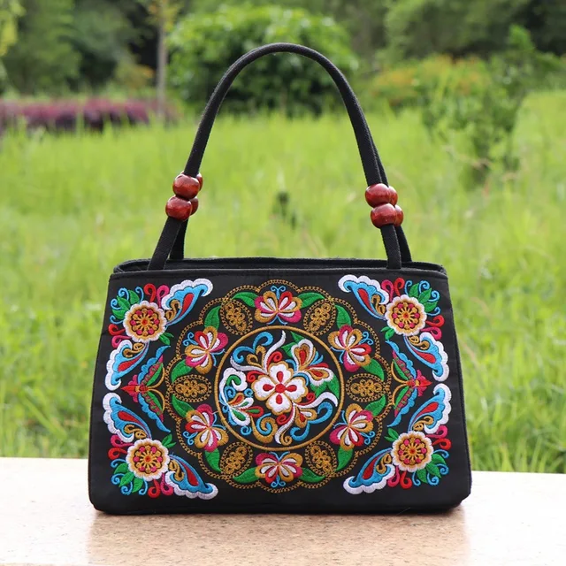 New Fashion Embroidery Women Small handbags National Floral Embroidered Lady Top-handle bags Single-layer Beading Falp Carrier 14