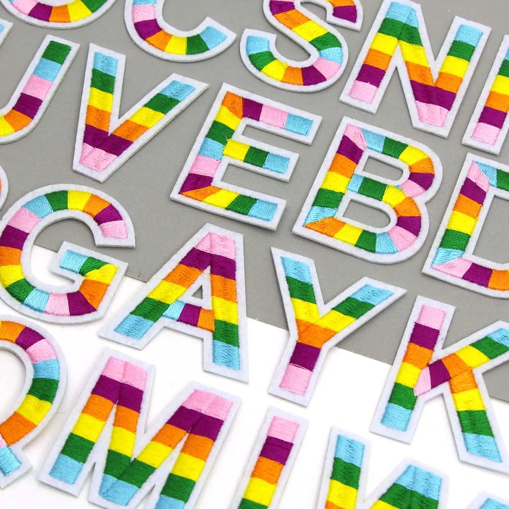 Rainbow Colors Letter Patch Embroidery Patches for Children's Clothes ...