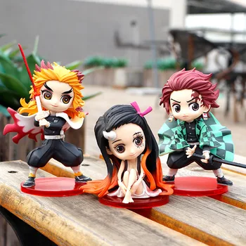 

14cm Q.ver Kimetsu No Yaiba Nezuko Tanjirou Zenitsu Giyuu Inosuke PVC Action Figure Anime Demon Slayer Figurine Toys 3pcs/set