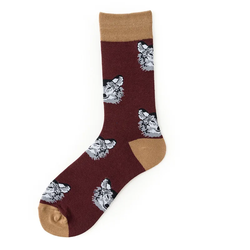Коричневый Носки для собак с мультяшными животными хлопковые Жаккардовые цветные носки с тигром для женщин уличные носки скейтбордиста для мужчин Q1546 - Цвет: Коричневый