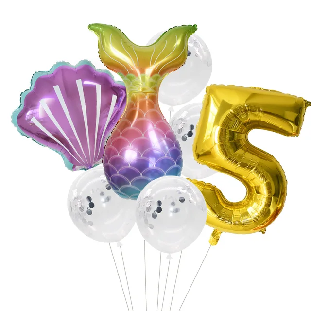 Little Mermaid Party Balloons 32inch Number Foil Balloon Kids Birthday Party Decoration Supplies Baby Shower Decor Helium Globos 7pcs number5 set
