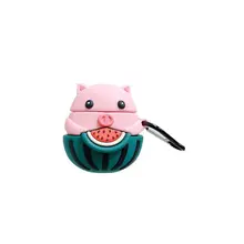 Watermelon Pig Pattern Protective Case Silicone Cover with Carabiner for AirPods for smart watch