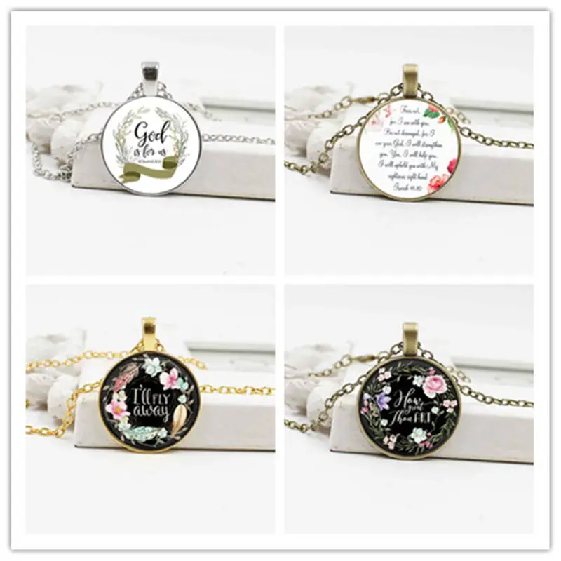 

Classic Religious Jewelry Bible Verse Glass Alloy Pendant Necklace Jewelry