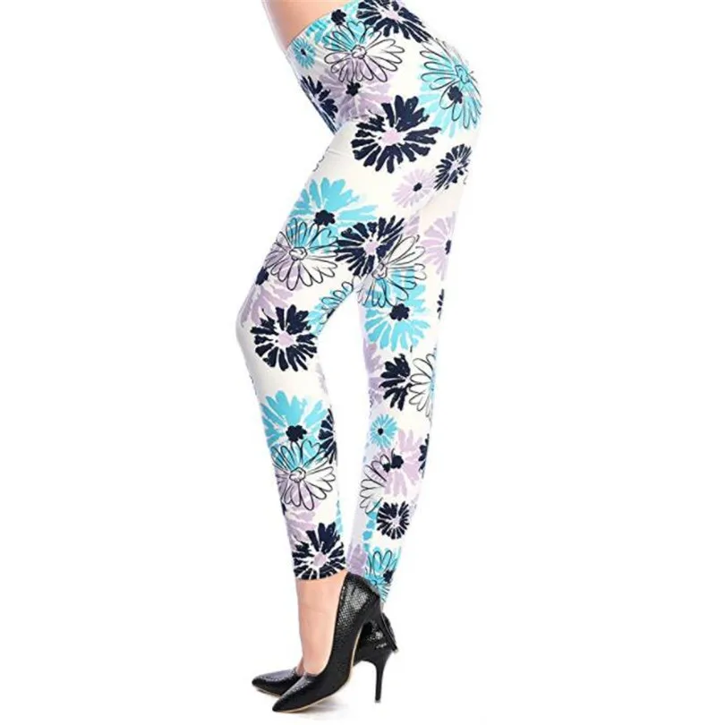 YRRETY New Floral Patterned Printed Leggings Fashion Sexy Women Lady Slim Cotton Pants Black White Vintage Graffiti Trousers