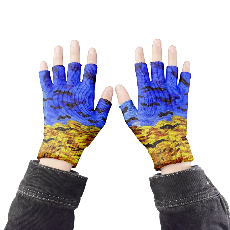 Art Knitting Gloves For Adult Half Finger Gloves Human Van Gogh Oil Painting Print CyclingTouch Screen Non-slip Wrist Gloves