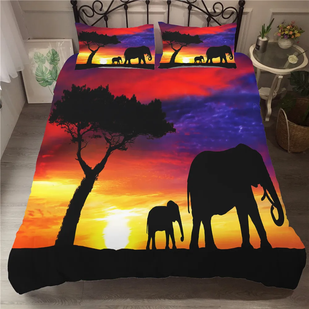 

MEI Dream Home Textiles Elephants In The Sunset Complete Double Bedding 3d Bed Linens